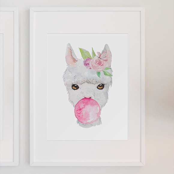 Cute Llama Nursery Decor Wall Art Watercolor Illustration Print Poster Unframed - Picture 3 of 7